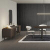 barcelpona console table with wall mirror and barcelona dining chair and dining table in a modern dining room