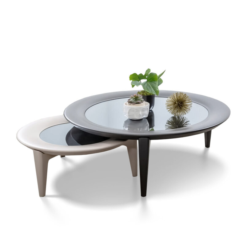 Round-shaped Vovo Coffee Table in light taupe with nested smaller table