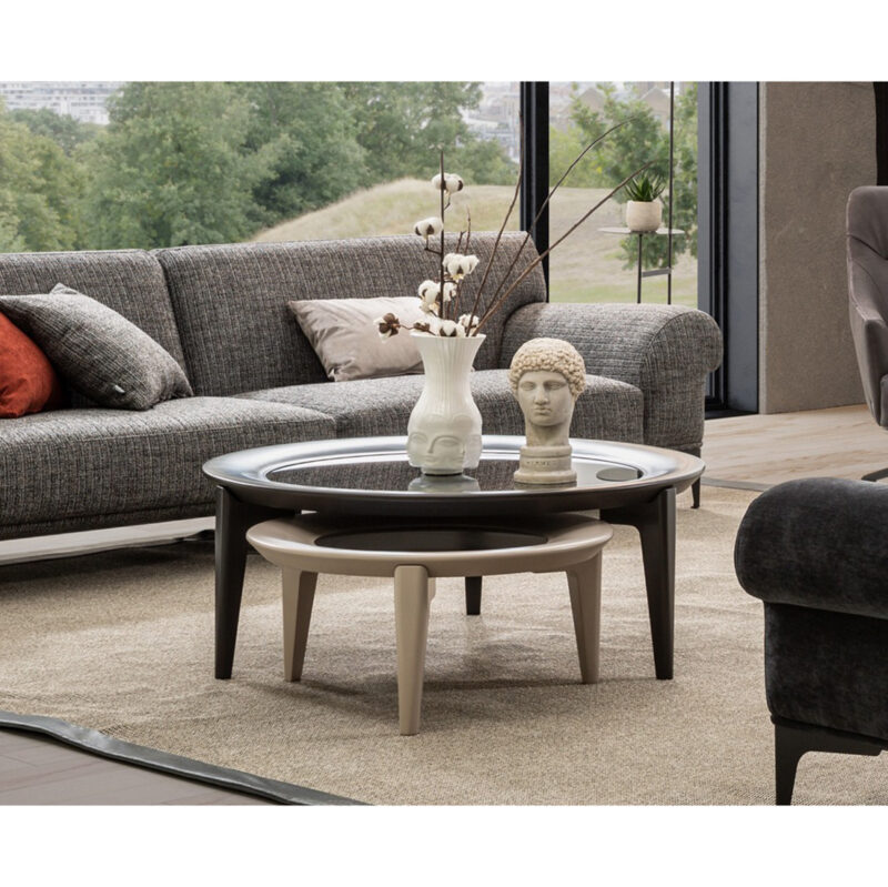 Round-shaped Vovo Coffee Table in light taupe with nested smaller table