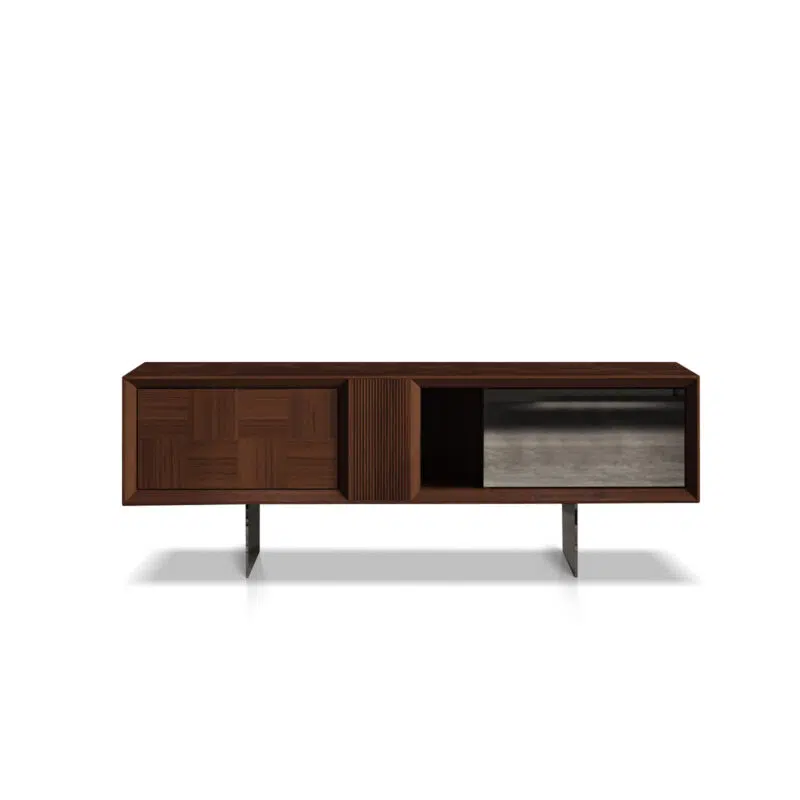 Sleek glass door of the Heritage TV Stand