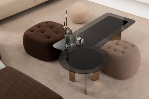 Table d'appoint Heritage avec plateau rond en verre noir dimmé et pieds dorés