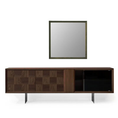 Checkered pattern doors of the Heritage Console Table with mirror
