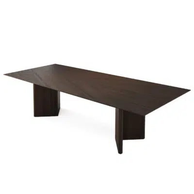 Elegant modern dining table on white background, featured by LEOPARD Furniture. High-end Canadian interior design.