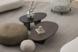 Barcelona Coffee Tables in a modern living room with oval shapes and clean curved lines