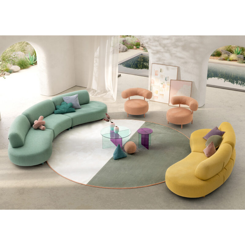 bon bon macaron modular sofa set from colorium collection yellow and green and pink modern living room