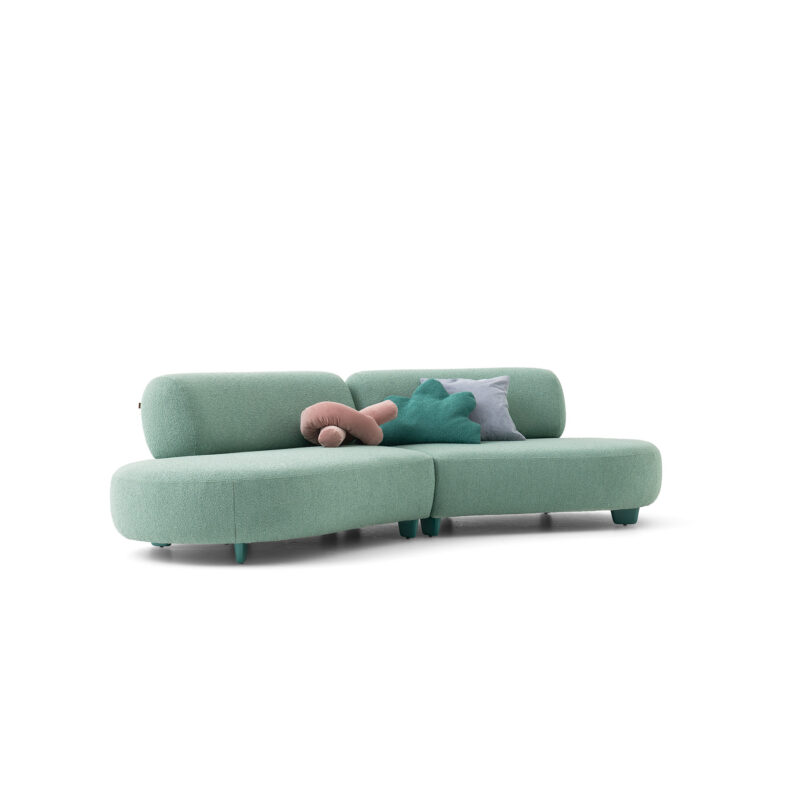 bon bon modular sofa in green fabric and green legs