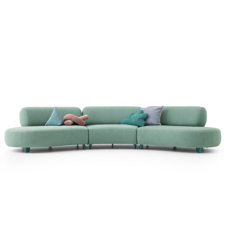 bon bon modular sofa in green fabric and green legs