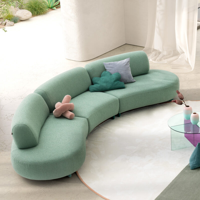 bon bon round shape green modular sofa