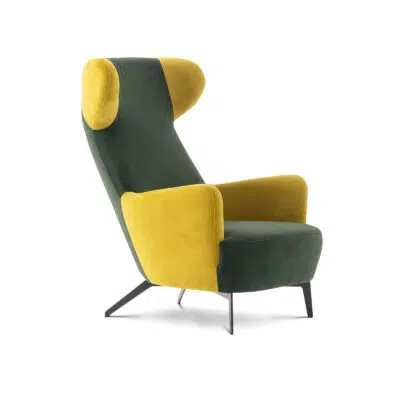 Olive Colorium Armchair - Dark green fabric with yellow arms and back wings