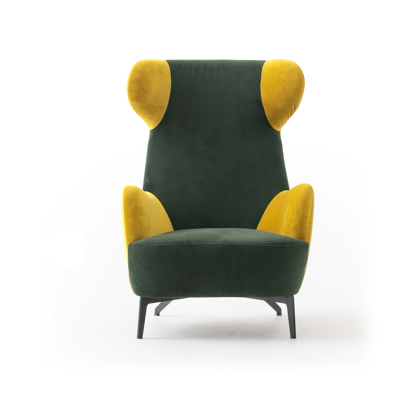 Olive Colorium Armchair - Dark green fabric with yellow arms and back wings