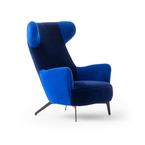 Fauteuil Iyot Colorium - Tissu bleu foncé avec accoudoirs et ailes bleu clair