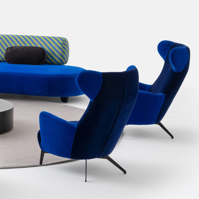 Iyot Colorium Armchair - Dark blue fabric with lighter blue arms and wings