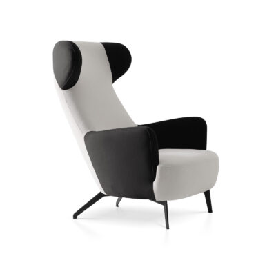 Fauteuil Panda Colorium - Tissu blanc avec accoudoirs et dossiers noirs