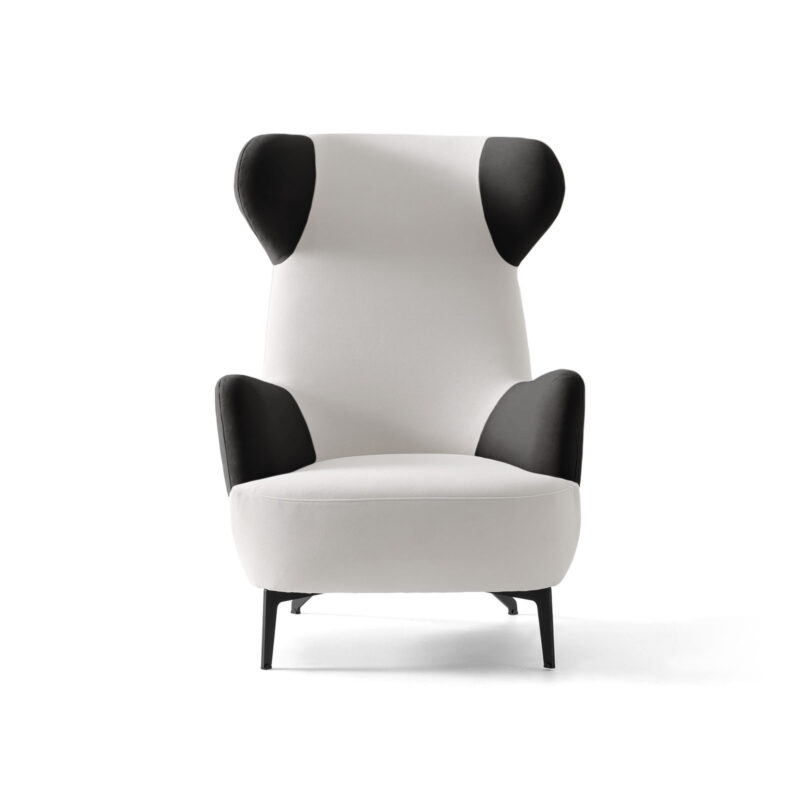 Panda Colorium Armchair - White fabric with black arms and back wings