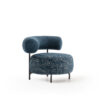 Chaise lounge en tissu bleu motif géométrique, fond blanc, par LEOPARD Furniture, design moderne pour intérieur élégant.