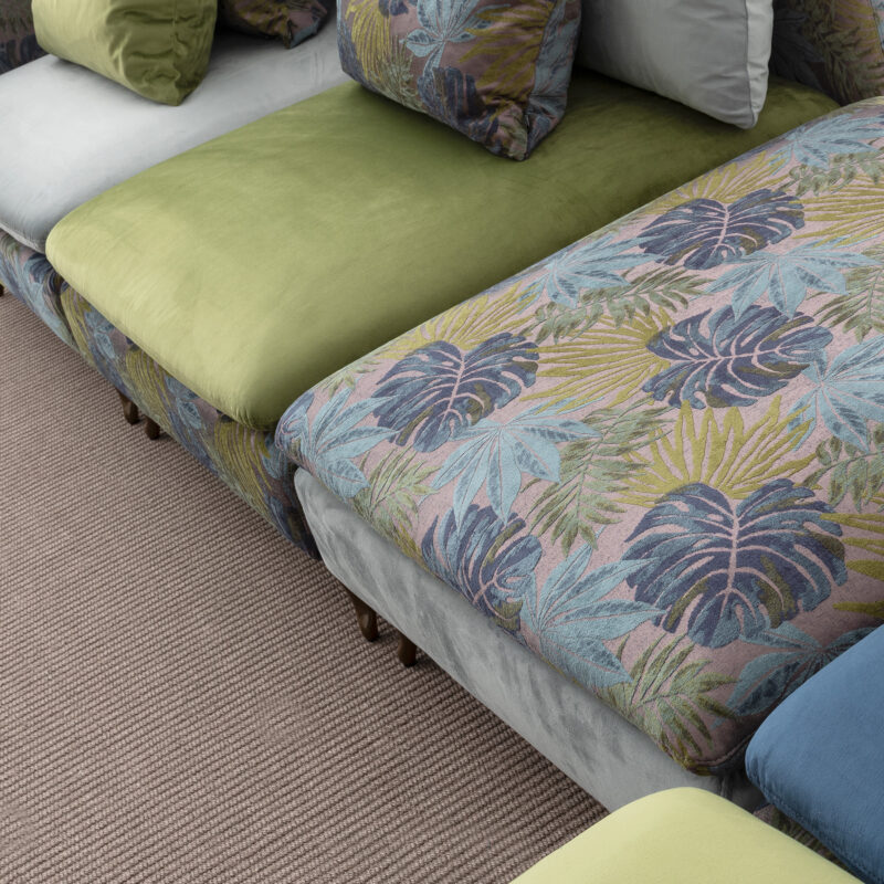 Colorful Modular Sofa - Detail of Jungle Leaf Fabric