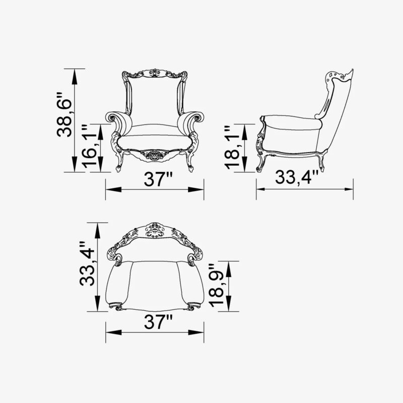 picasso accent chair blue print dimentions