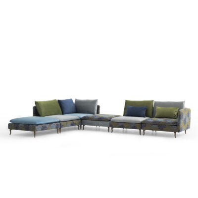 Fox amazon modular sofa option 54 seven pieces leaf patterned upholstery fabric green and blue
