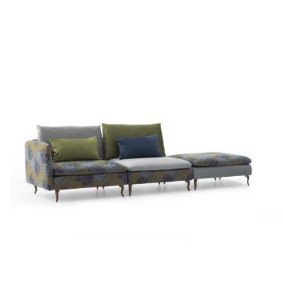 Fox amazon modular sofa option 7 three pieces leaf patterned upholstery fabric green and blue
