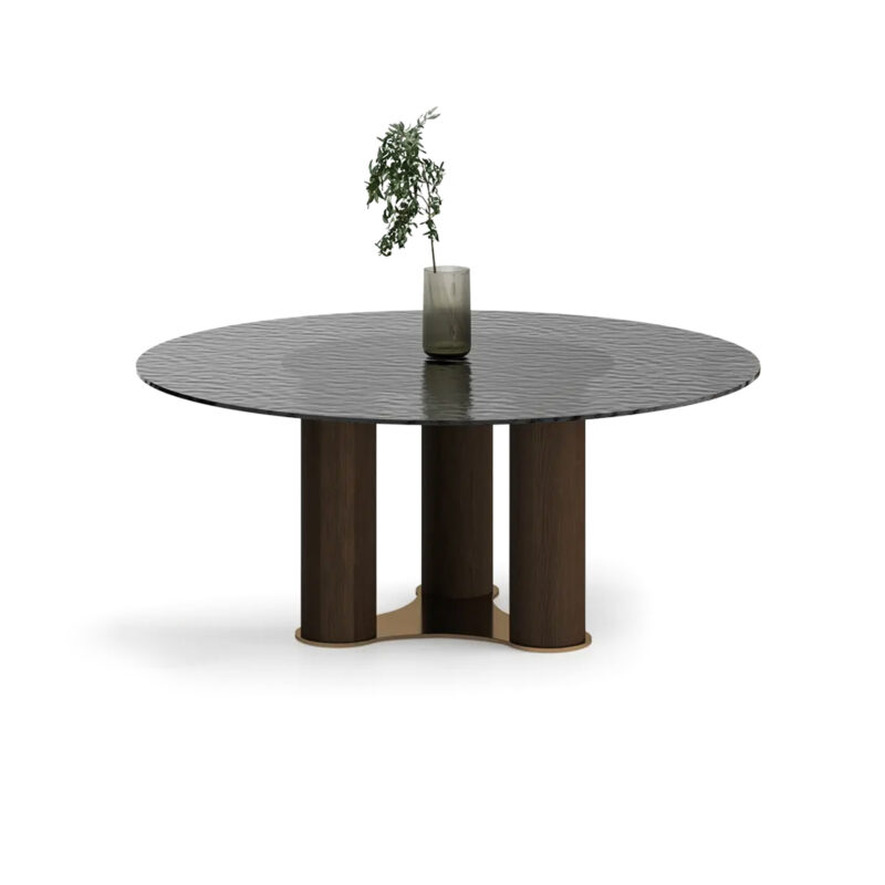 round luxury dining table with special unique glass top
