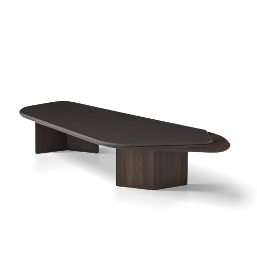 Table basse moderne et élégante en bois foncé de LEOPARD Furniture sur fond blanc ; décoration d'intérieur de luxe.