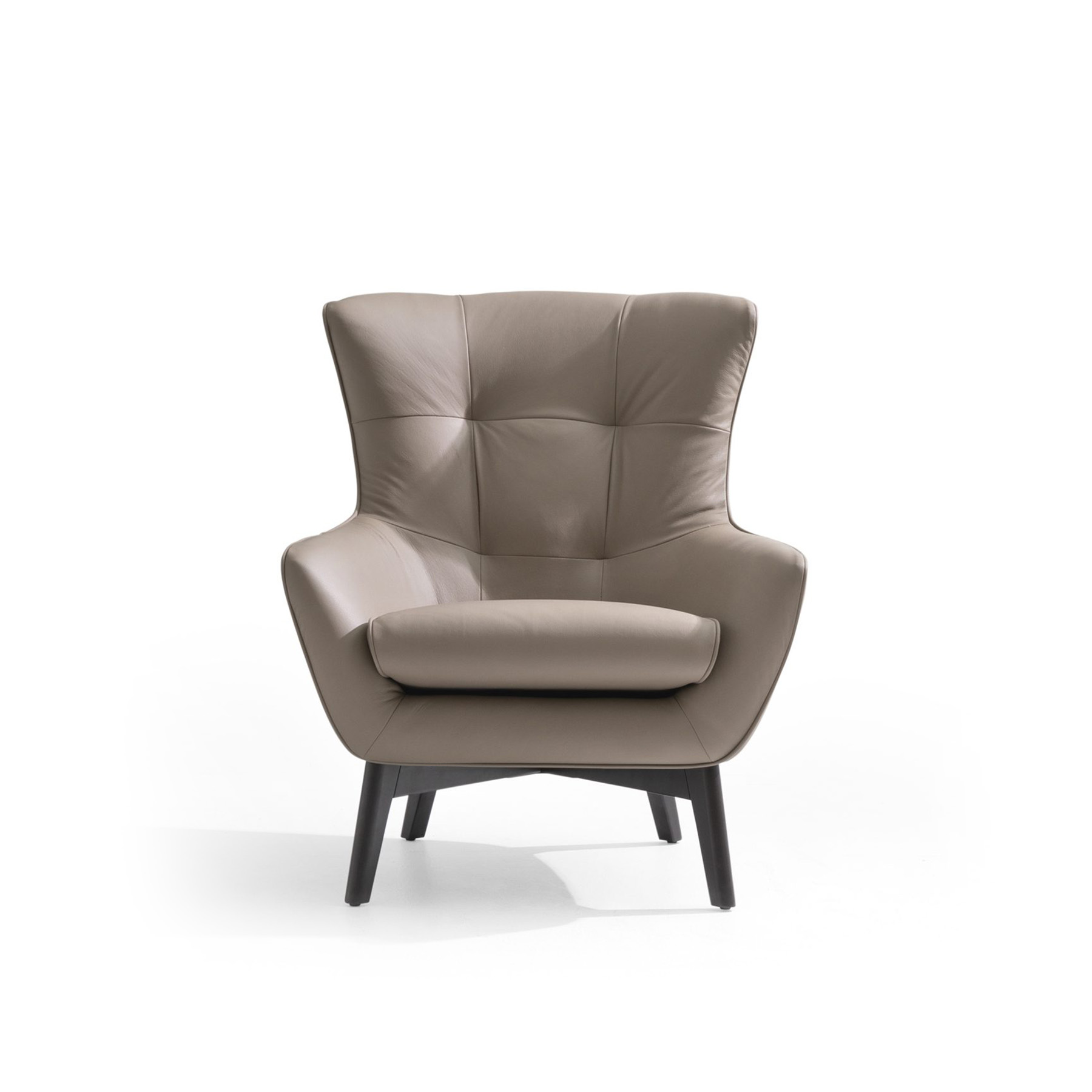 gray leather maserati armchair very comfortable front view on a white background
