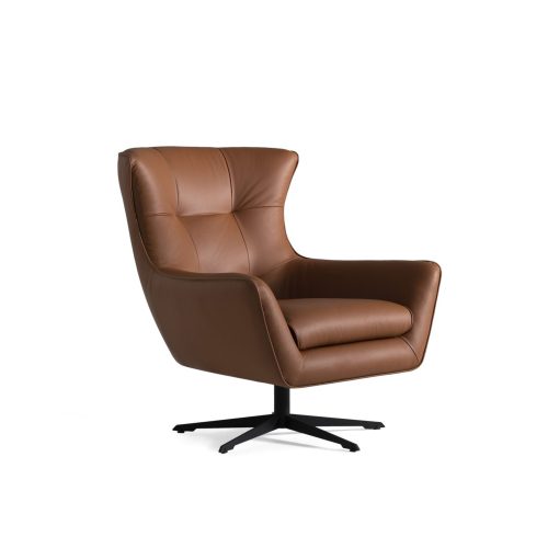 fauteuil d'appoint pivotant en cuir marron maserati vue d'ensemble sur fond blanc