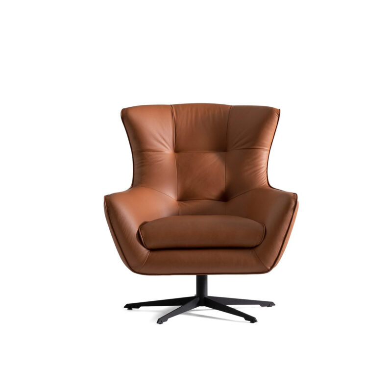 maserati swivel brown leather accent armchair front view on a white background