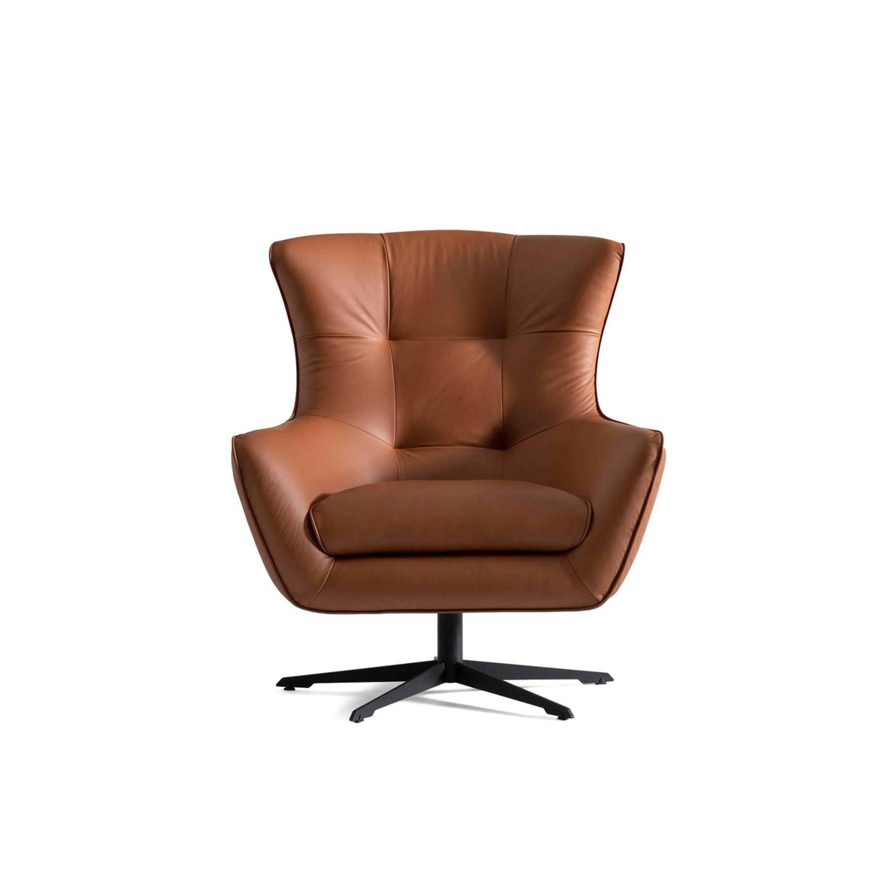 maserati swivel brown leather accent armchair front view on a white background