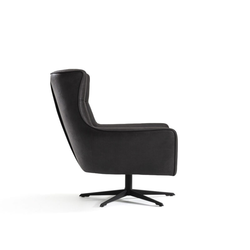 maserati swivel black leather accent armchair side view on a white background