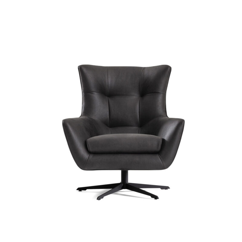 maserati swivel black leather accent armchair front view on a white background