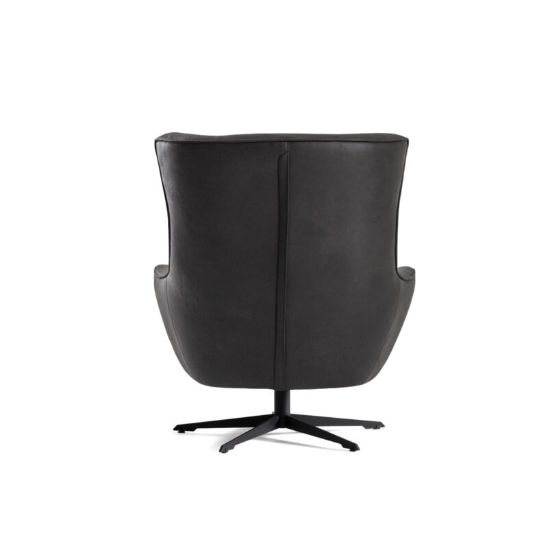 maserati swivel black leather accent armchair back view on a white background