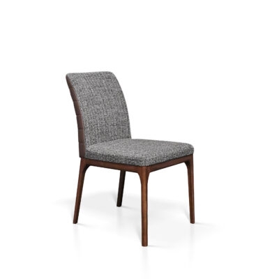 new toronto dining chair overal view modern design in gray fabric and smoked oak color leg