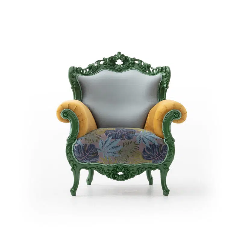 Fauteuil Picasso Amazon - Fauteuil d'appoint artistique combinant les couleurs vert jaune et bleu avec le bois vert