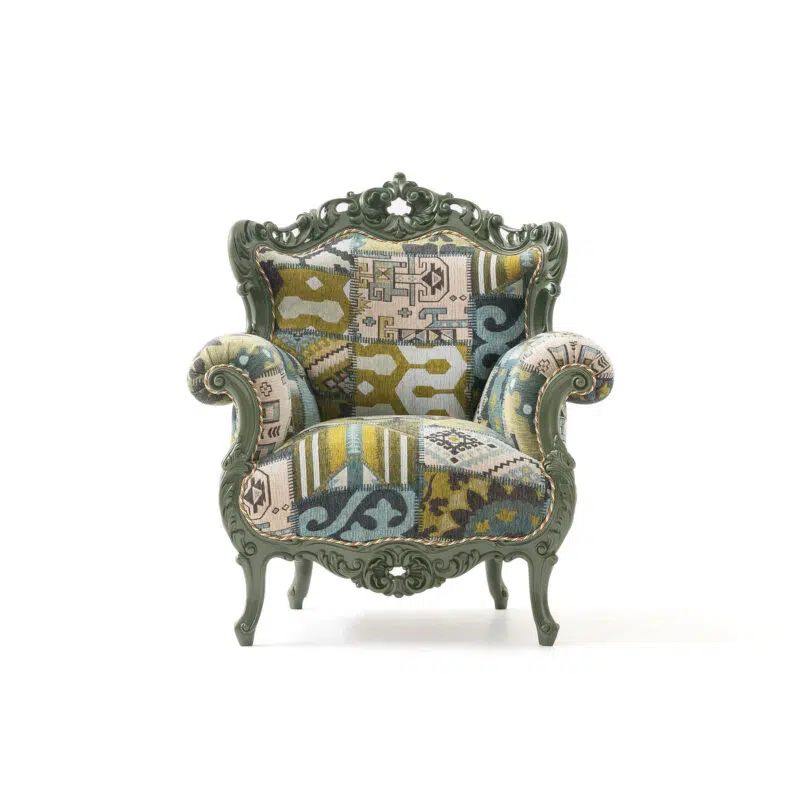 Fauteuil Picasso olive variation - Fauteuil d'appoint artistique une combinaison de couleurs vertes avec du bois vert