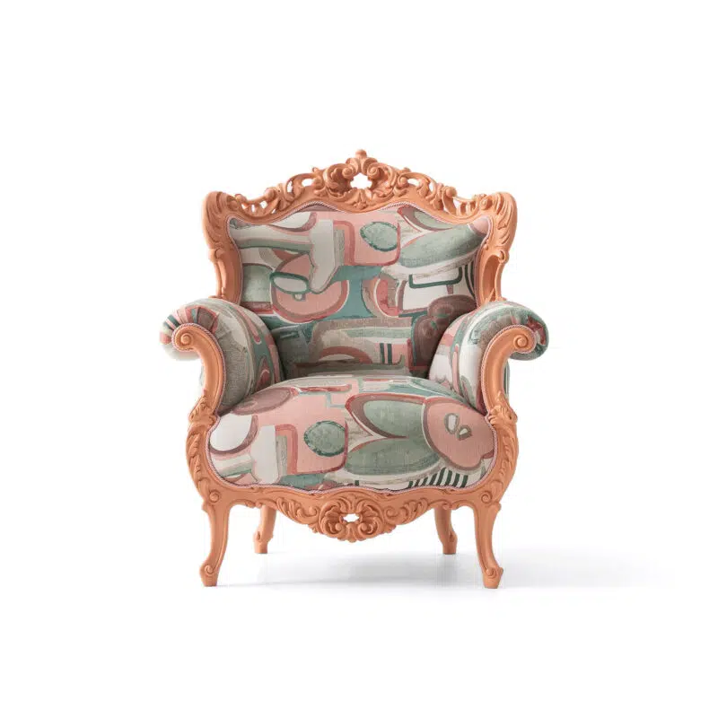 Fauteuil Picasso turta - Fauteuil d'appoint artistique une combinaison de couleurs rose pâle et de bois rose pâle