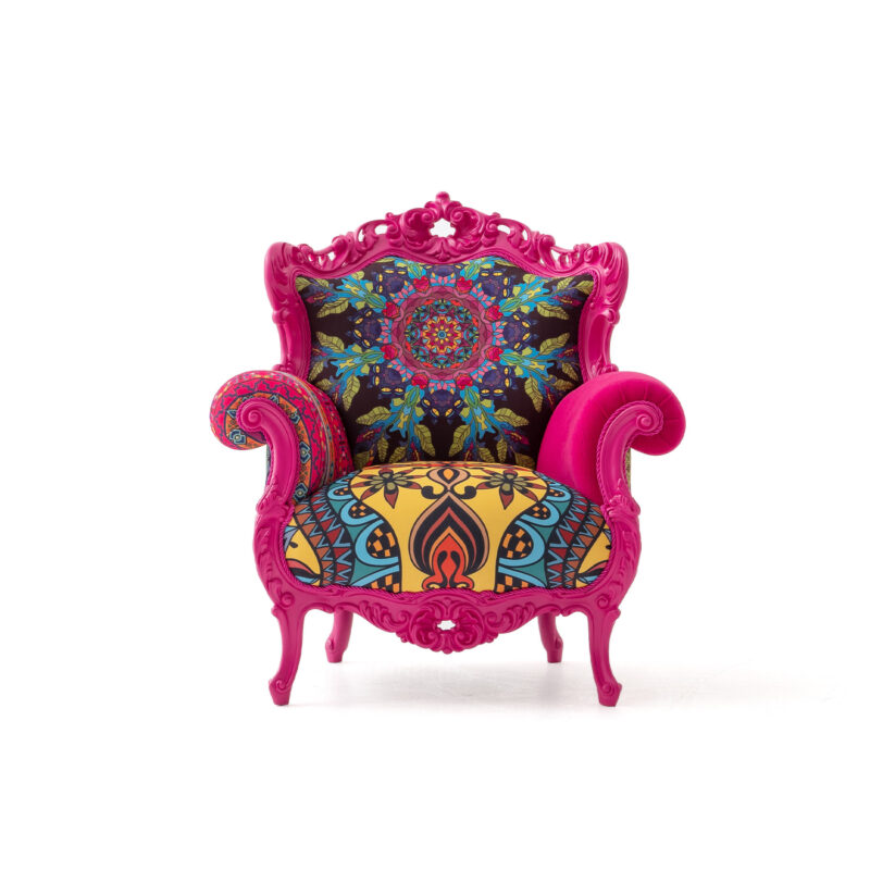Picasso xanax Armchair - Artistic Accent chair a combination of dark pink and yellow with dark pink wood color
