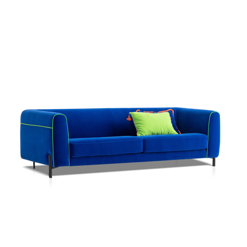amour sofa dark blue iyot color with neon green lines from the colorium collection overall view