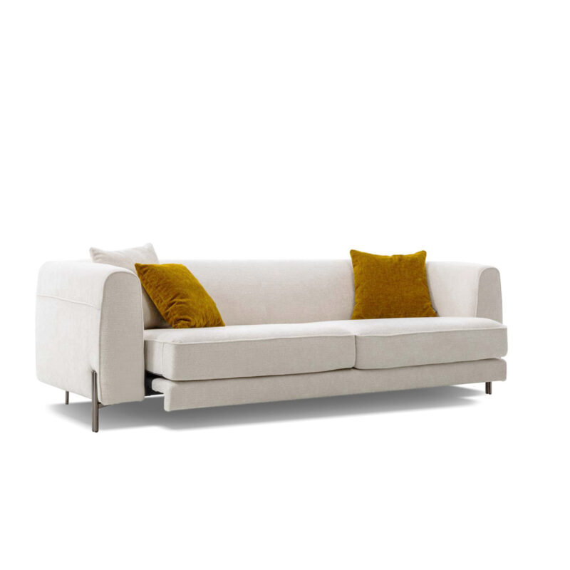 amour sofa white color overall view with pull out function for adjusting the seat depth
