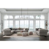 luxury warm living room setup with aspendos sectional chesterfield sofa and aspendos sofa in light gray leather