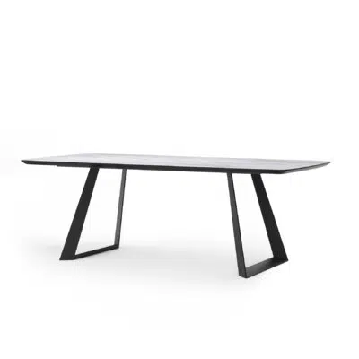 Table de salle à manger minimaliste noire et blanche sur fond blanc, design moderne chez LEOPARD Furniture, Canada.