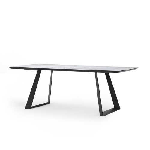 Table de salle à manger minimaliste noire et blanche sur fond blanc, design moderne chez LEOPARD Furniture, Canada.