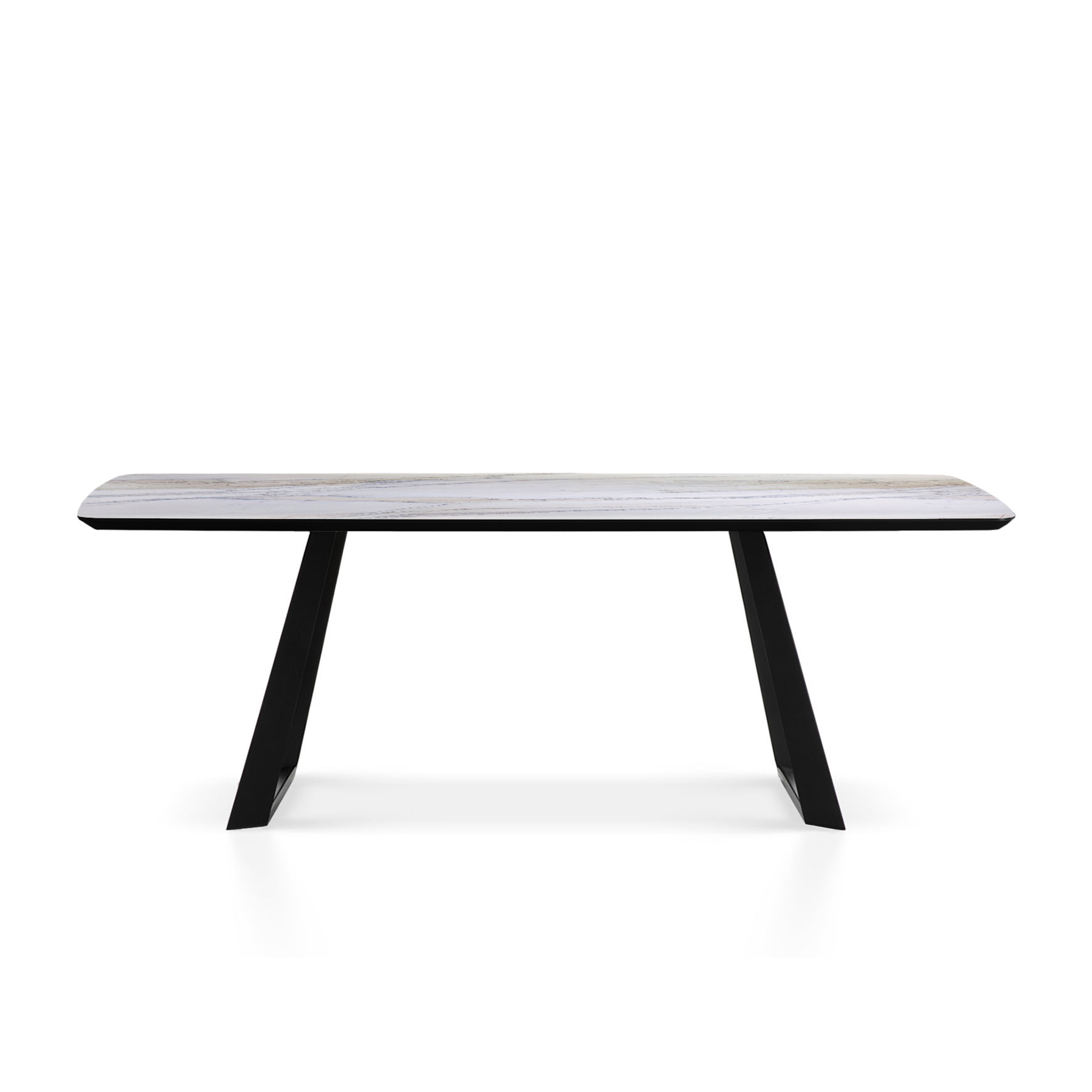 Como Dining Table - Front View, White Marble Look, Black Metal Legs