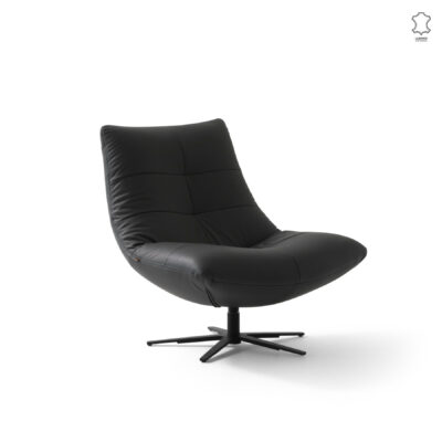 Zen Swivel Accent Chair en cuir noir - Vue d'ensemble