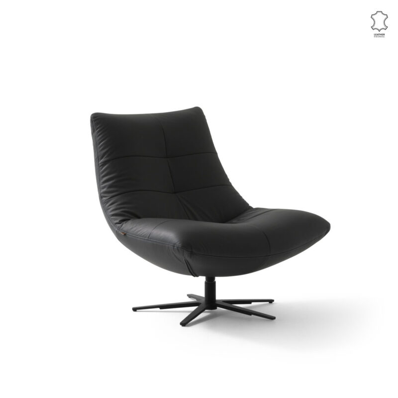 Zen Swivel leather Accent Chair in black leather - overall View
