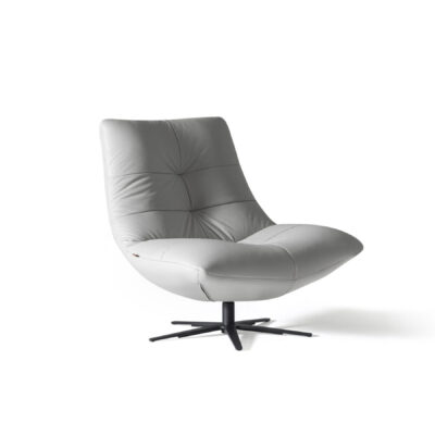 Zen Swivel leather Accent Chair in light gray - Full View