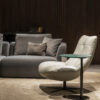 Zen Swivel leather Accent Chair in a light gray color - in a contemporary style living room side view