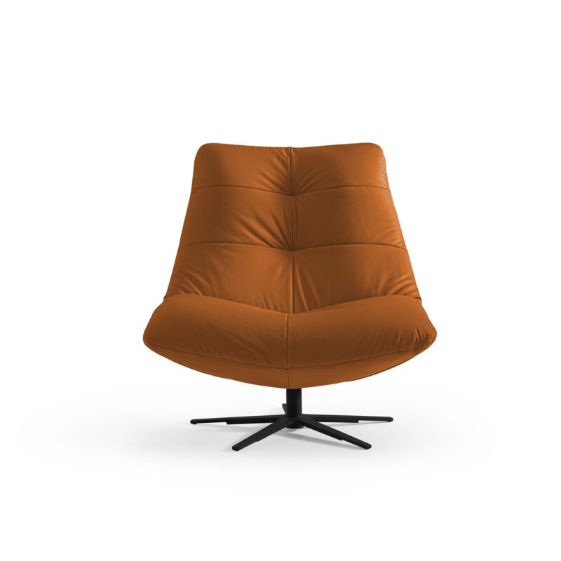 Zen Swivel leather Accent Chair in cognac color - Front View
