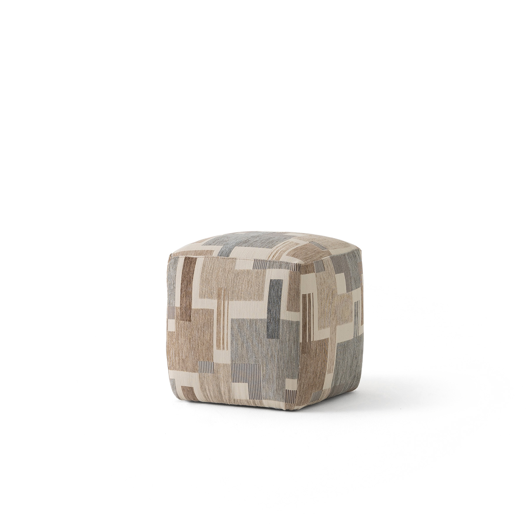 california cube ottoman with a colorful artistic upholstery