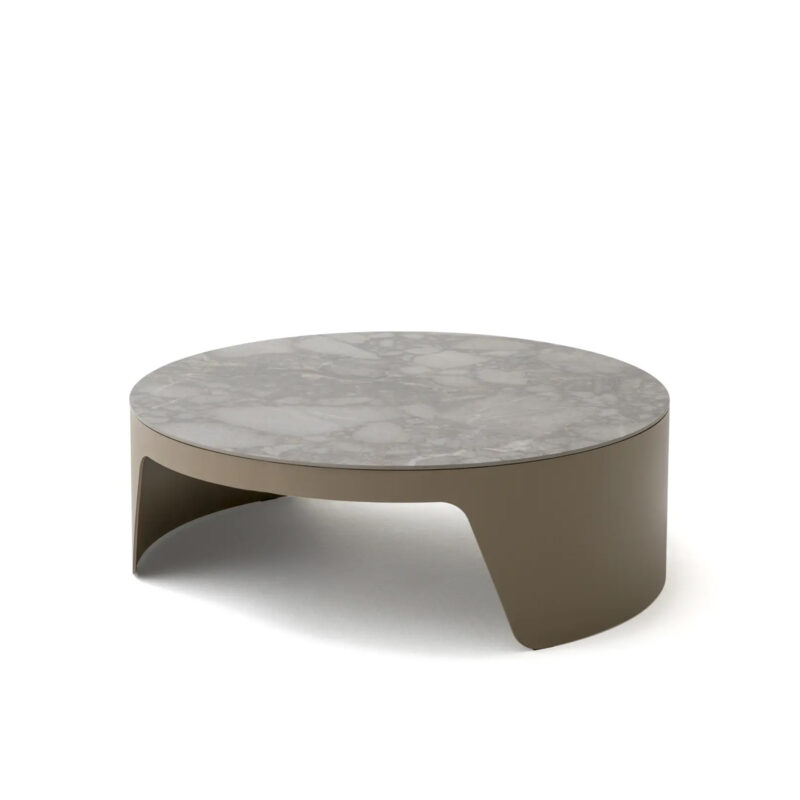 element round coffee table overall view gray ceramic metal leg contemporary design